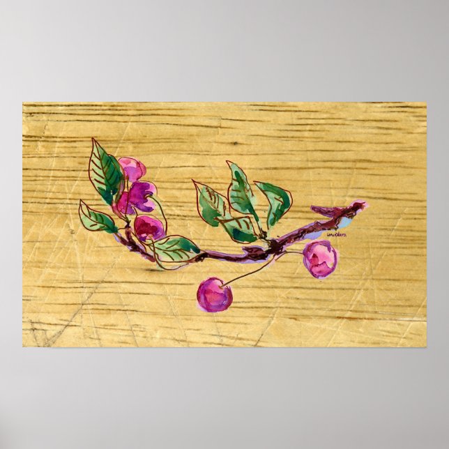 Poster Cherry Branch em madeira (Frente)