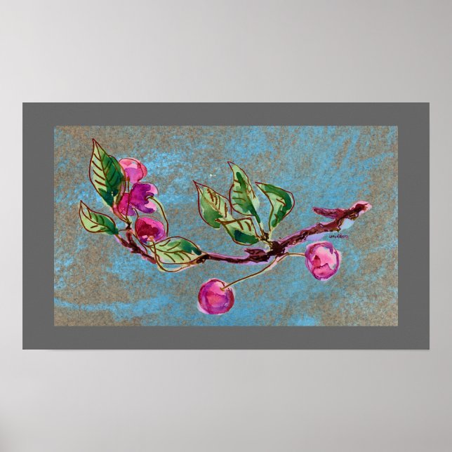 Póster Cherry Branch na cinza (Frente)
