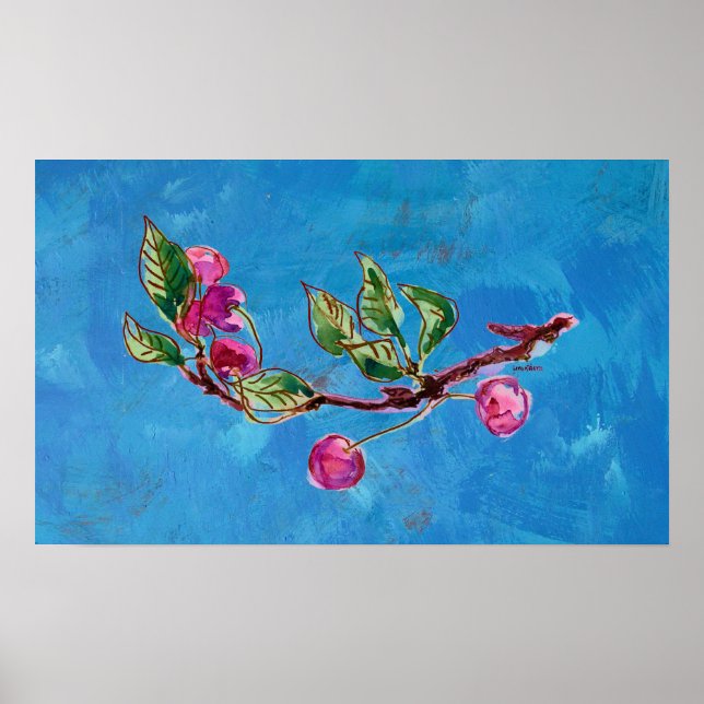 Póster Cherry Branch no azul 1 (Frente)