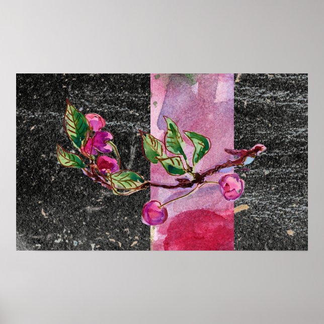 Póster Cherry Branch, vermelho e preto (Frente)