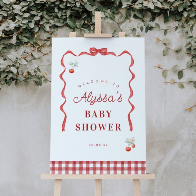 Poster Cherry e Red Ribbon Chá de fraldas bem-vindos (Criador carregado)