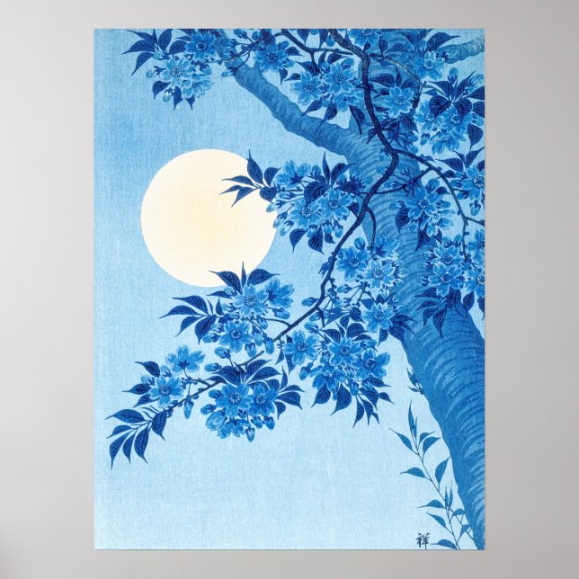 Poster Cherry Moonlit Night Ohara Koson Blue18 (Frente)