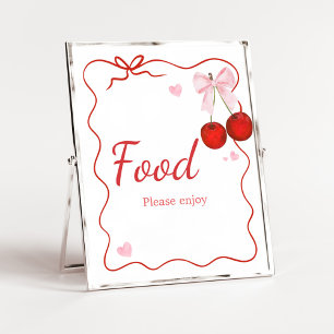 Poster Cherry na Comida superior do Chá de fraldas rosa