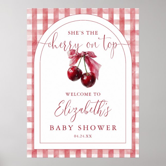 Poster Cherry On Top Baby Shower Welcome Sign (Frente)