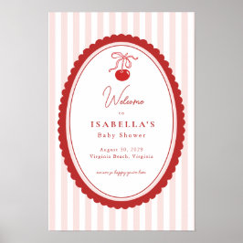 Poster Cherry on Top Coquette Bow Baby Shower Welcome 
