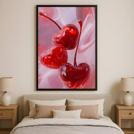 Poster Cherry Vibes – Abstract Heart Cherries Love Art
