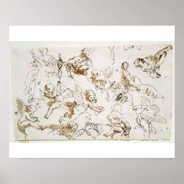 Póster Cherubs, início do século XVIII (caneta, tinta e l (Frente)