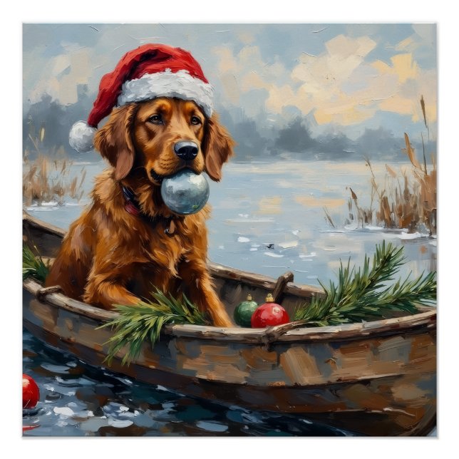 Póster Chesapeake Bay Retriever Christmas Hunting Boat (Frente)