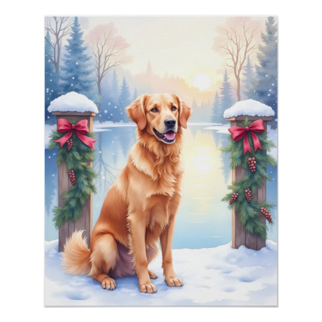 Póster Chesapeake Bay Retriever Winter Lakeside Christmas (Frente)