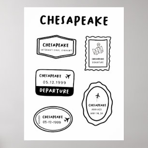 Poster Chesapeake - Coleção de Carimbo de Viagem Vintag