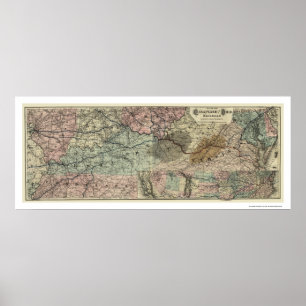 Poster Chesapeake & mapa 1873 da estrada de ferro de Ohio