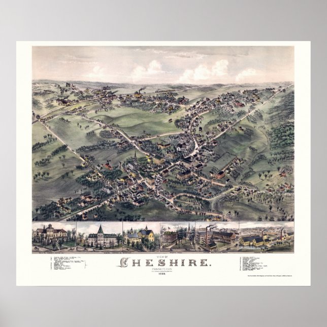 Poster Chesire, CT Mapa Panorâmico - 1882 (Frente)