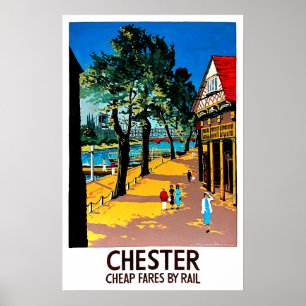 Poster Chester, Inglaterra, doca da cidade, estação de