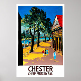 Poster Chester, Inglaterra, doca da cidade, estação ferro