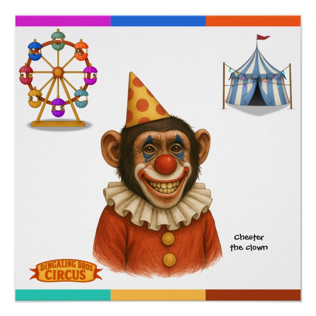 Póster Chester o palhaço chimpanzé (Frente)