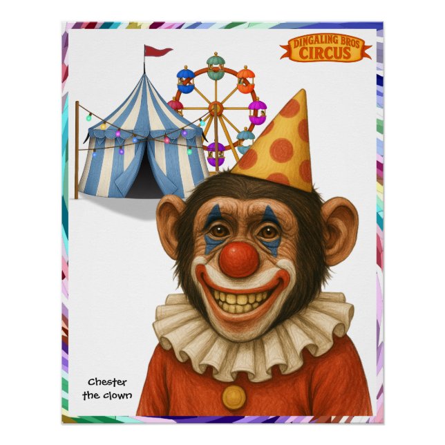 Póster Chester o palhaço chimpanzé (Frente)