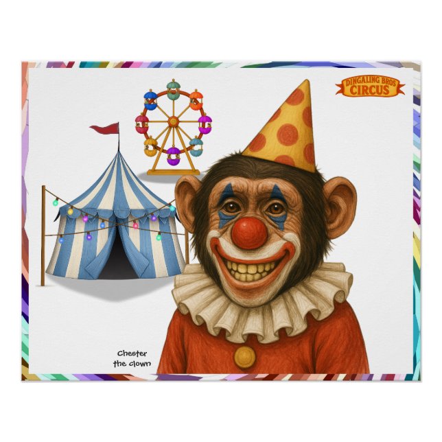 Póster Chester o palhaço chimpanzé (Frente)