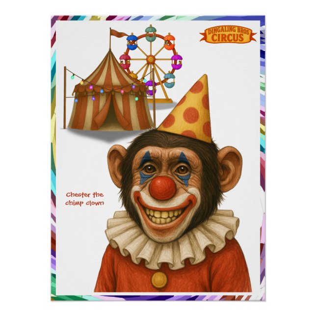 Póster Chester o palhaço chimpanzé (Frente)