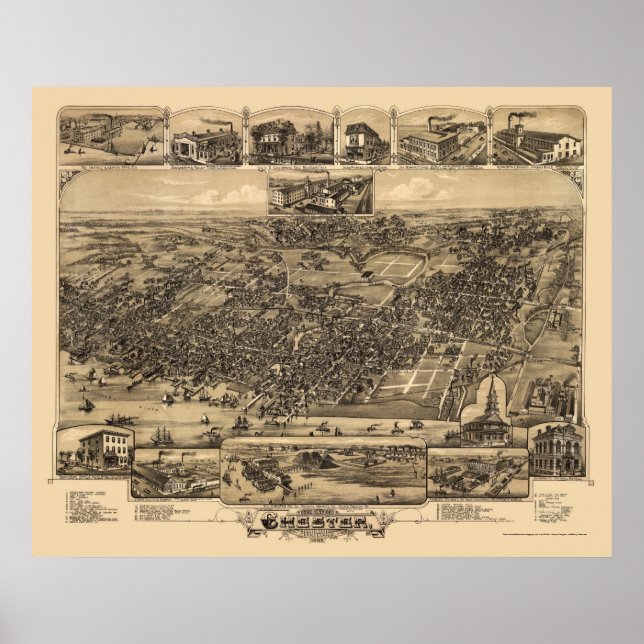 Póster Chester, PA Panorâmica - 1885 (Frente)