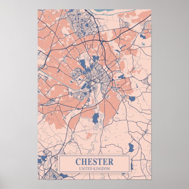 Poster Chester Reino Unido Mapa da Cidade Ventosa Viagem (Frente)