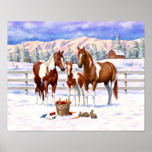 Poster Chestnut Pinto Sorrel Paint Quarter Hors Winter