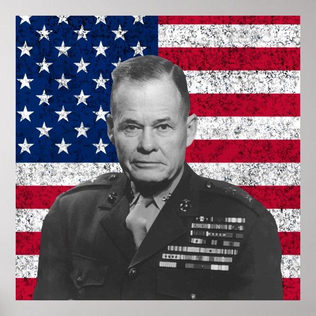 Póster Chesty Puller e a bandeira americana (Frente)