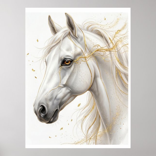 Poster Cheval Blanc Doré – Art Équestre Luxueux | Affiche (Frente)