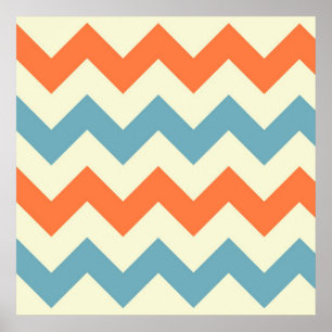 Póster Chevron azul e alaranjado Pastel listra