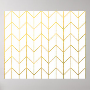 Poster Chevron Branco Dourado Fundo Moderno Chic