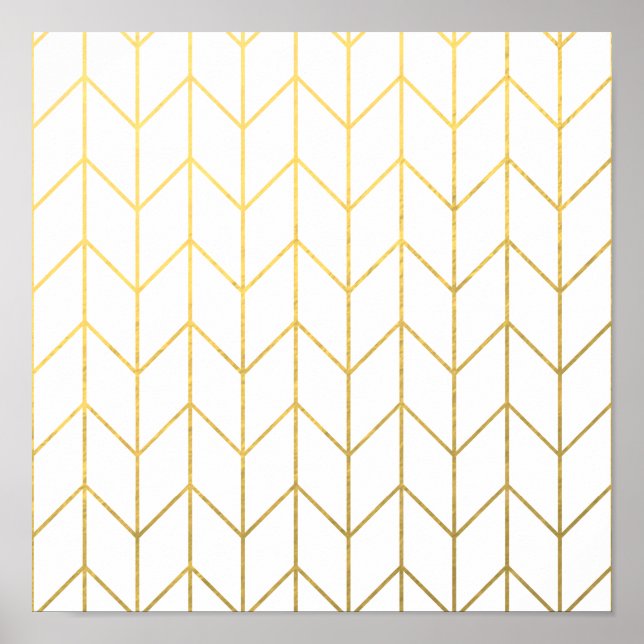 Póster Chevron Branco Dourado Fundo Moderno Chic (Frente)