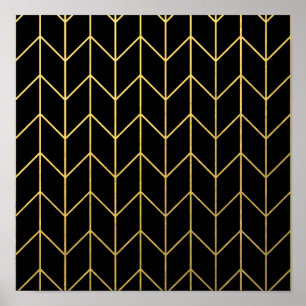 Poster Chevron Dourado no chique moderno do fundo preto
