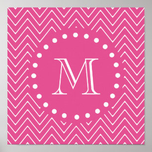 Poster Chevron Rosa Quente Seu Monograma