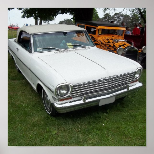 Poster chevy branco 1963 nova com vista frontal cromada (Frente)