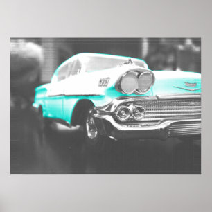 Poster Chevy impala azul brilhante 1958