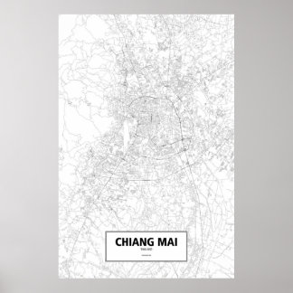 Póster Chiang Mai, Tailândia (preto no branco)