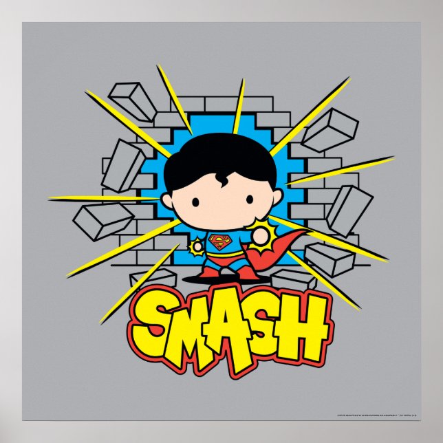 Póster Chibi Superman Smashing Através da Parede de tijol (Frente)