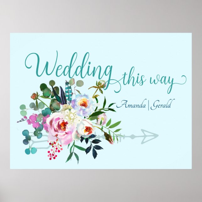 Poster Chic Aquamarine Weding This Way Sign (Frente)