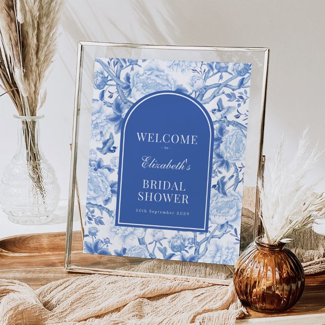 Poster Chic Azul Branco Noiva Chinoiserie Chuveiro Bem-vi (Criador carregado)