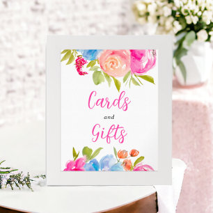 Poster Chic azul cor-de-rosa Símbolo de cor-de-água flora