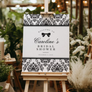 Poster Chic Black Damask Arco Chá de panela Sinal de boas