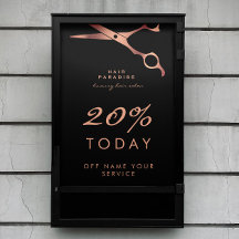 Chic Black Hair Salon Barber Cobre Proposição