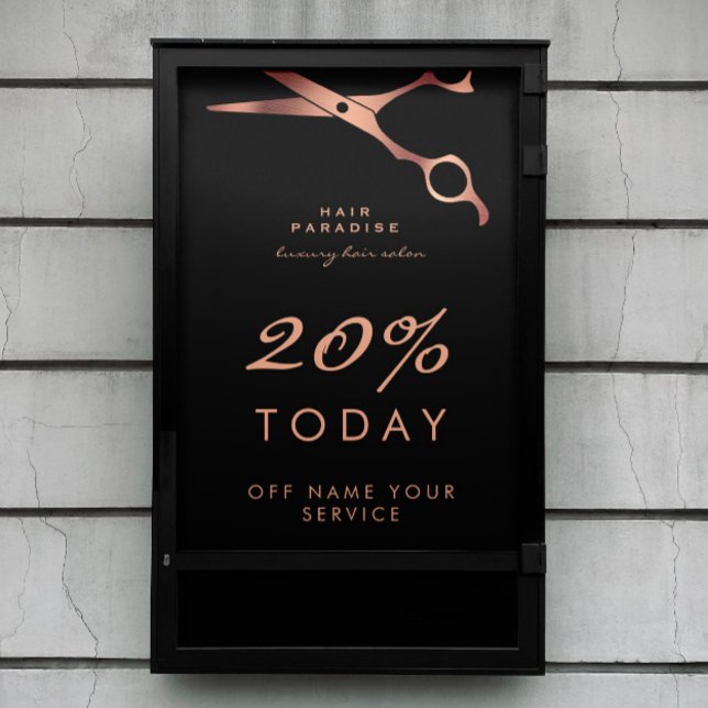 Poster Chic Black Hair Salon Barber Cobre Proposição (Criador carregado)