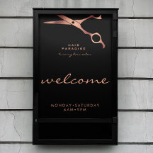 Chic Black Hair Salon Barber Copper Bem-vindo