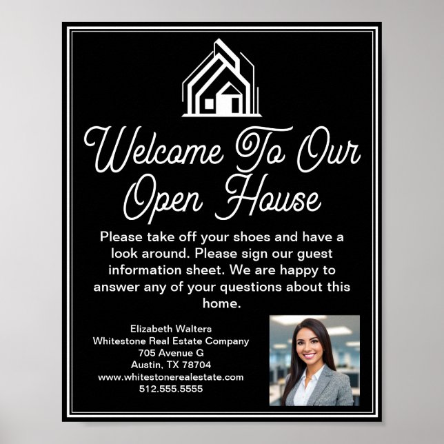 Poster Chic Black Real Estate Company Open House Welcome (Frente)