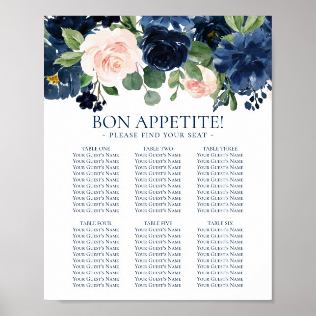 Poster Chic Blooms | Gráfico de Assentos Florais e Marinh (Frente)