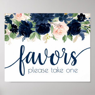 Poster Chic Blooms   Lembrancinhas Florais Azul Marinho e