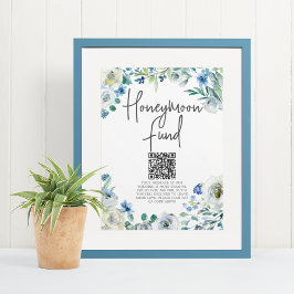 Poster Chic Blue Floral Spring Wedle Honeymoon Fund