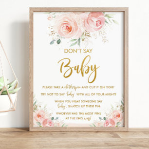 Poster Chic Blush Floral Rosa Elegante Não Diga Jogo de B
