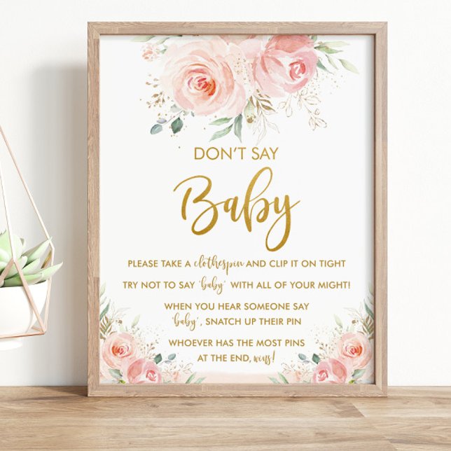 Poster Chic Blush Floral Rosa Elegante Não Diga Jogo de B (elegant sweet blush pink floral don't say baby game tabletop sign poster printed instant download
)