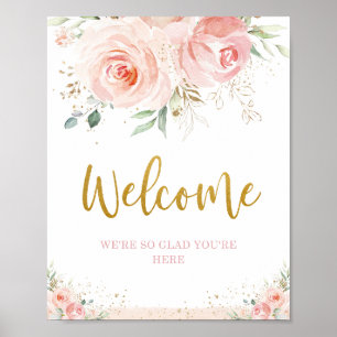 Poster Chic Blush Pink Floral Greenery Gold Welcome Sign